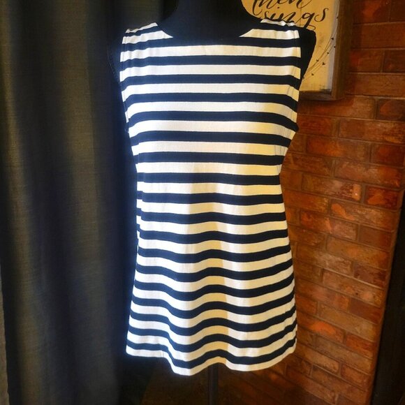 LOFT Sleeveless Black & White Striped Top - Nautical Back Zipper - Size S - Picture 1 of 8